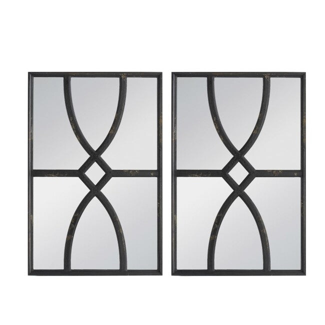 Black Carved Wall Mirrors Set of 2 Rectangular Home Decor 60cm