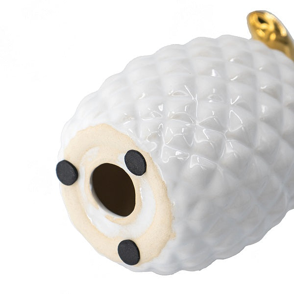 White Pineapple Ornament 17cm Ceramic with Gold Crown for Home Decor