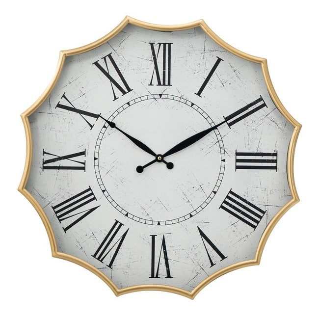 Scalloped Wall Clock 60cm Gold Frame Roman Numerals Battery Operated
