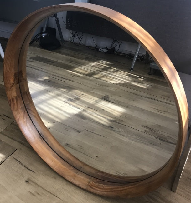Yarrabah Round Mirror 80cm Pine Wood Frame Modern Wall Decor