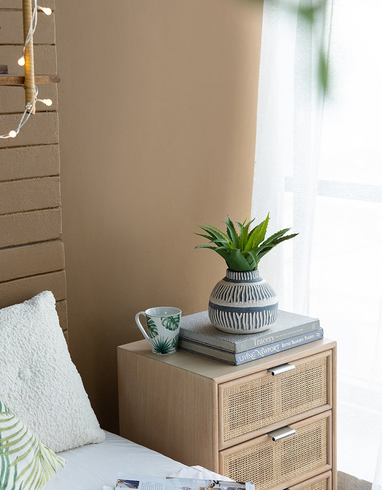 Cream & Grey Ceramic Squat Vase 14.5cm Crackled Patina Home Decor