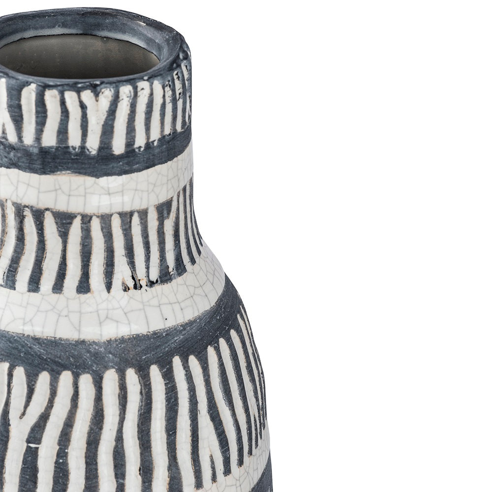 Cream & Grey Tall Ceramic Vase 28cm Crackled Patina Home Decor