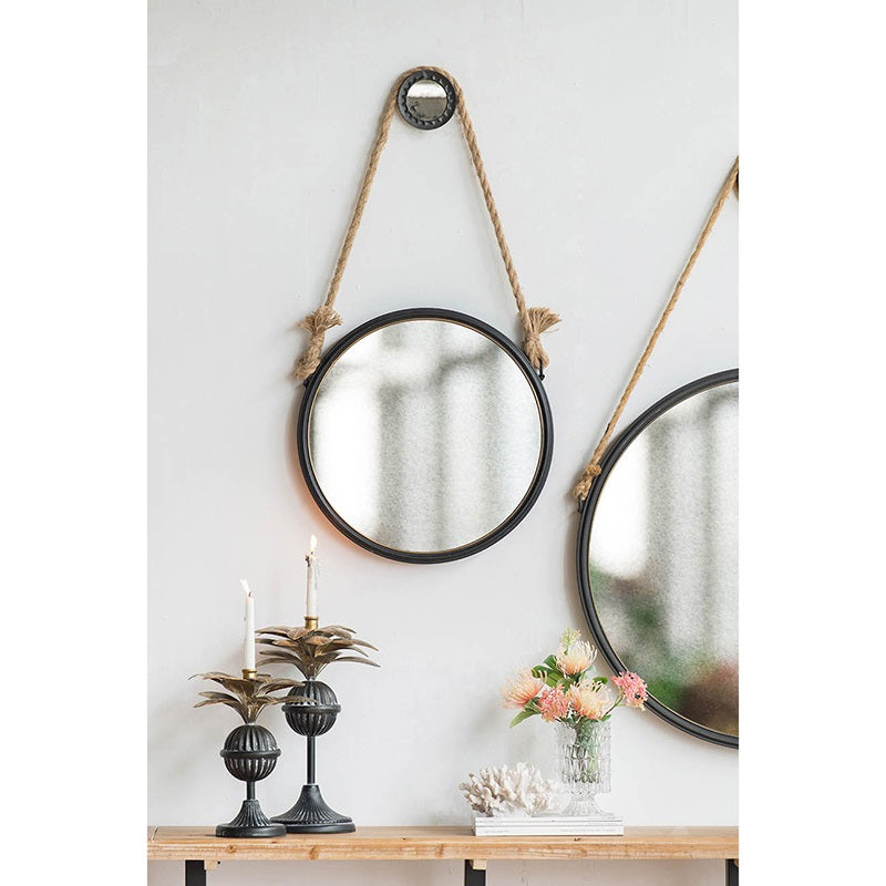 Cleveland Rope Strap Mottled Metal Mirror 50cm Hanging Wall Decor