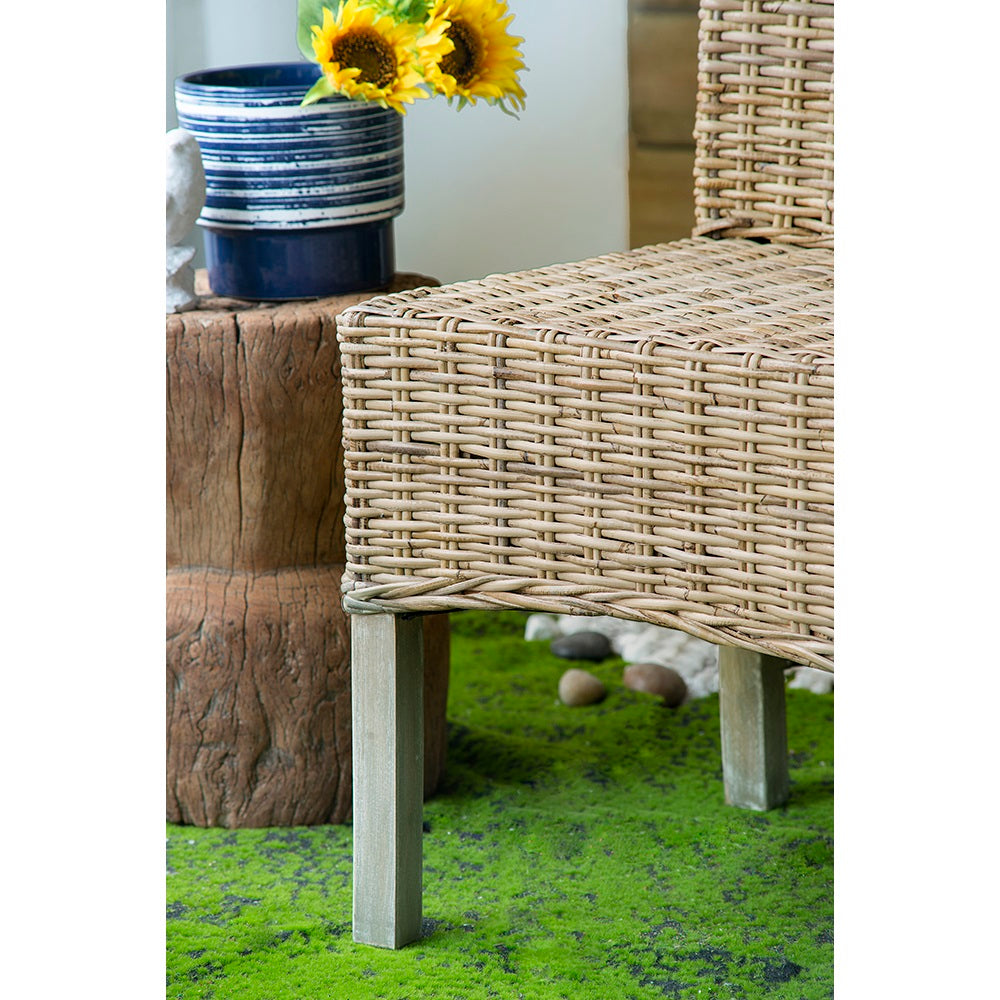 Variegated Rattan Dining Chair Armless Woven Seat Mango Wood Frame