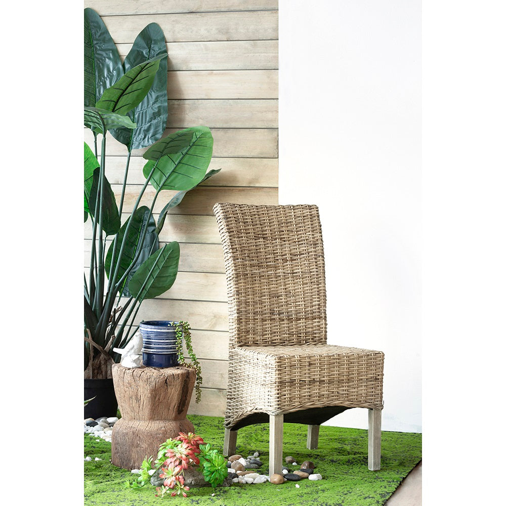 Variegated Rattan Dining Chair Armless Woven Seat Mango Wood Frame