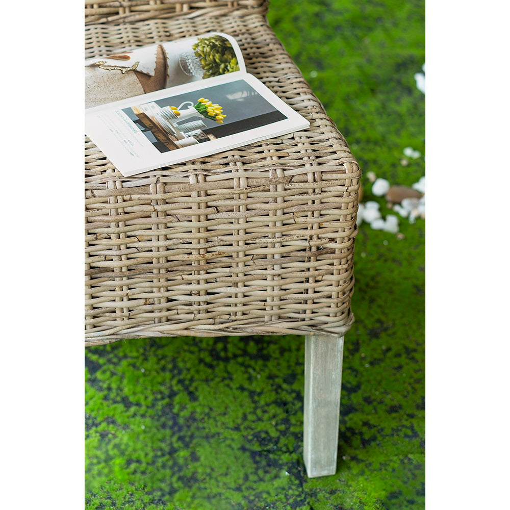 Variegated Rattan Dining Chair Armless Woven Seat Mango Wood Frame