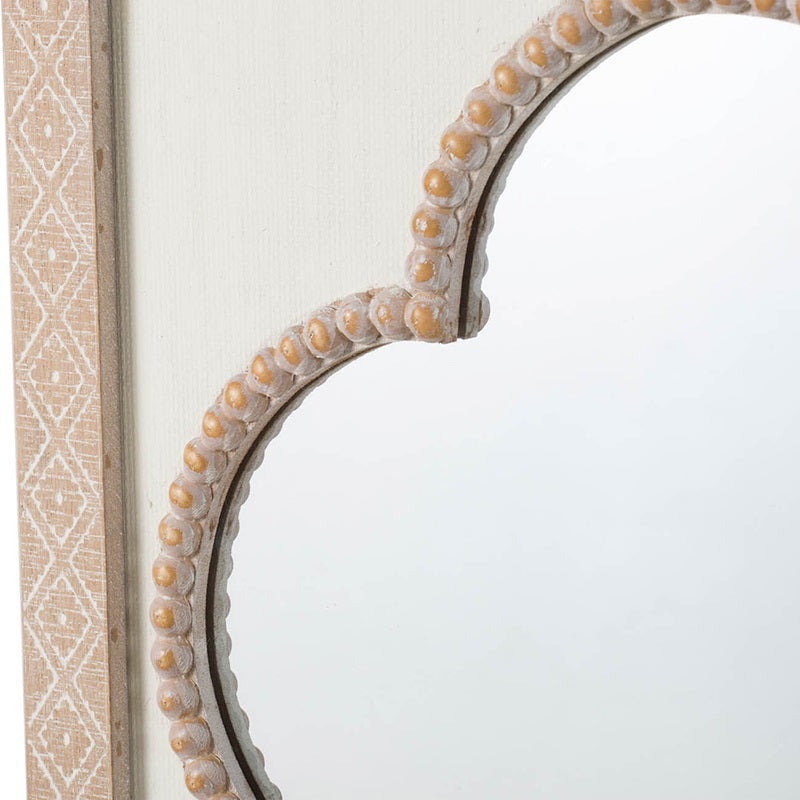 Clover Wall Mirror 50cm – Whitewash Quatrefoil with Wood Bead Trim