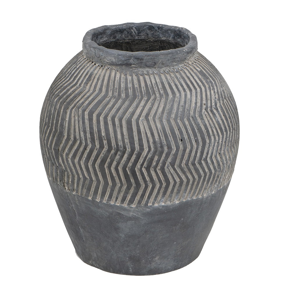 Carmoo Grey Cement Textured  44cm Pot – Chevron Design