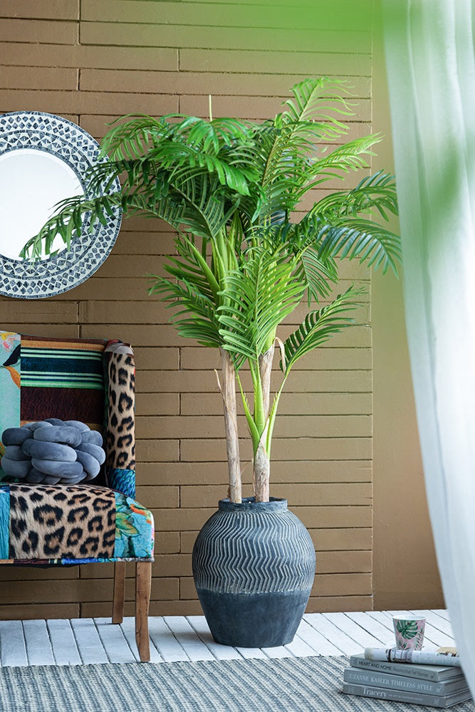 Carmoo Grey Cement Textured  44cm Pot – Chevron Design