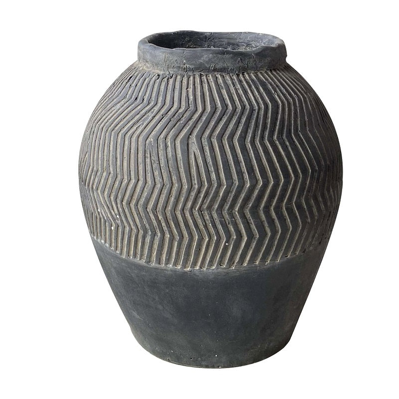 Carmoo Grey Cement Textured  44cm Pot – Chevron Design