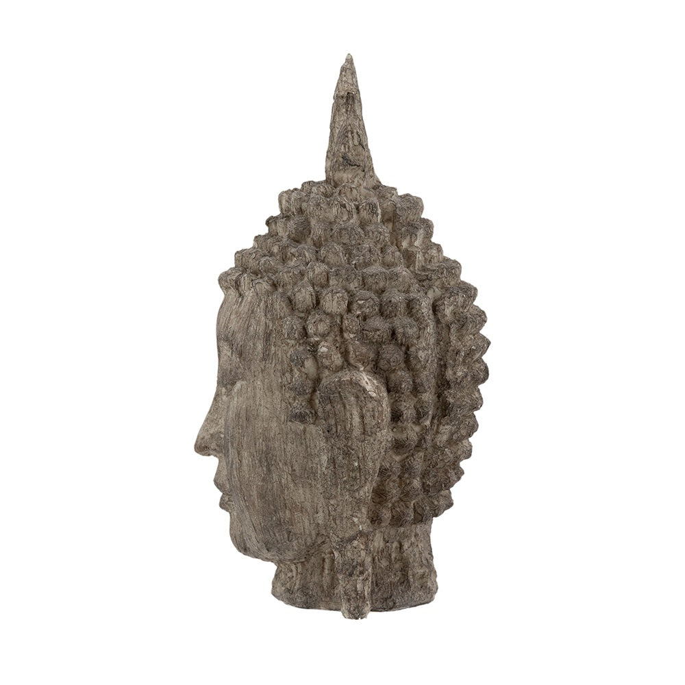 Buddha Head Sculpture Meditating Design and Antique Finish - 30 cm