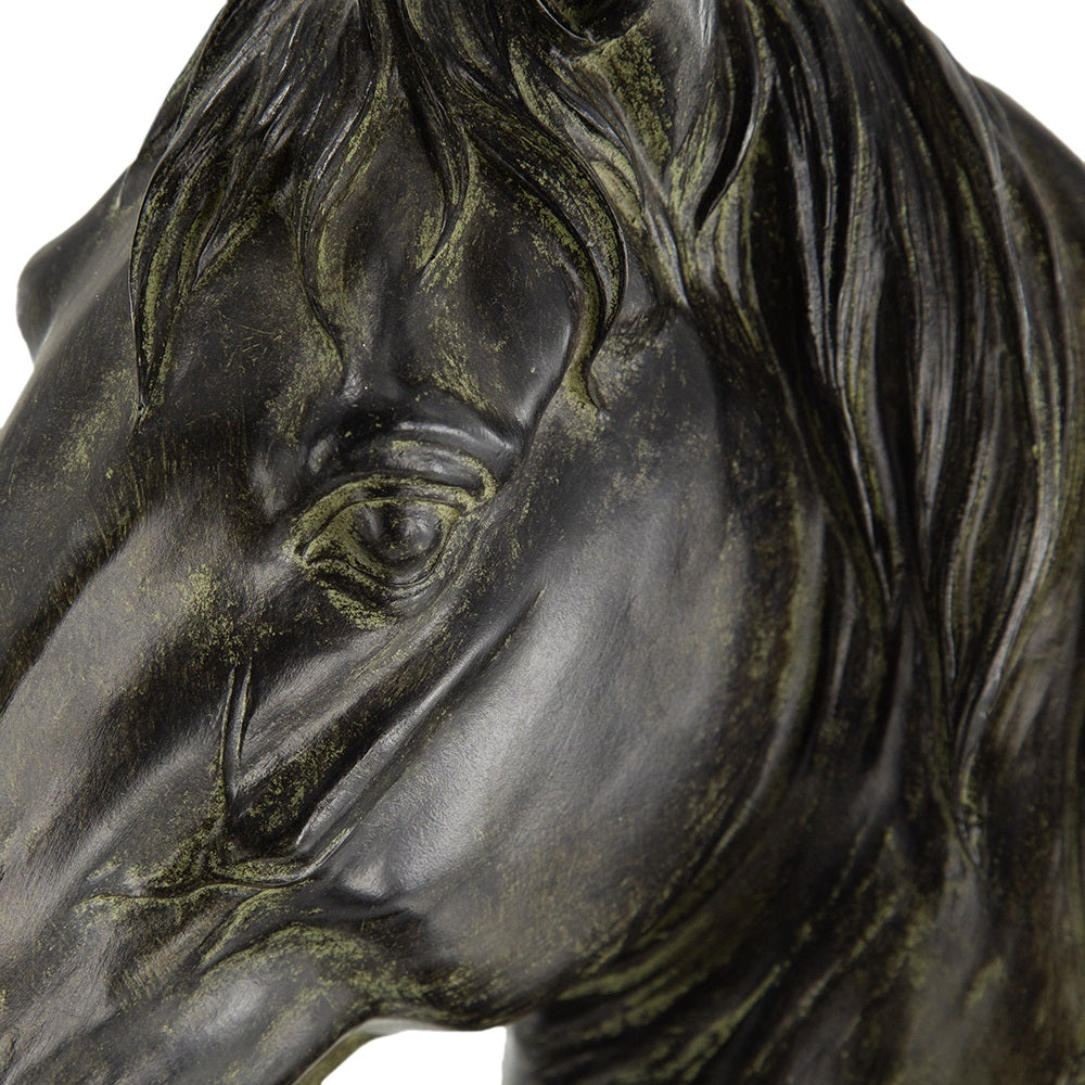 Horse Head Statue on Base Dark Polyresin Sculpture - 40 cm