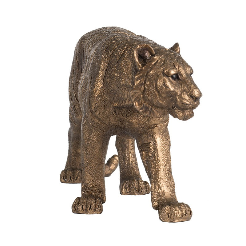 Tiger Statue Polyresin Home Decor Copper Finish - 29 cm