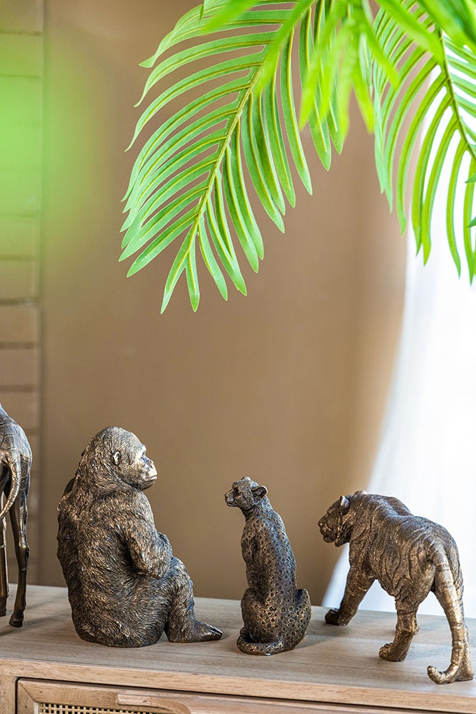 Tiger Statue Polyresin Home Decor Copper Finish - 29 cm