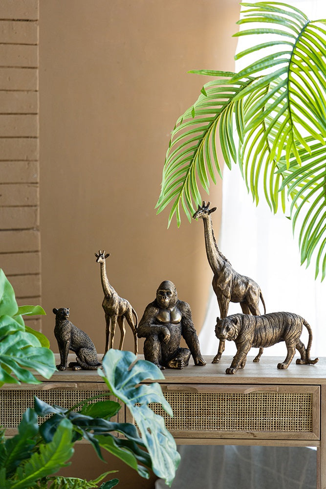 Tiger Statue Polyresin Home Decor Copper Finish - 29 cm