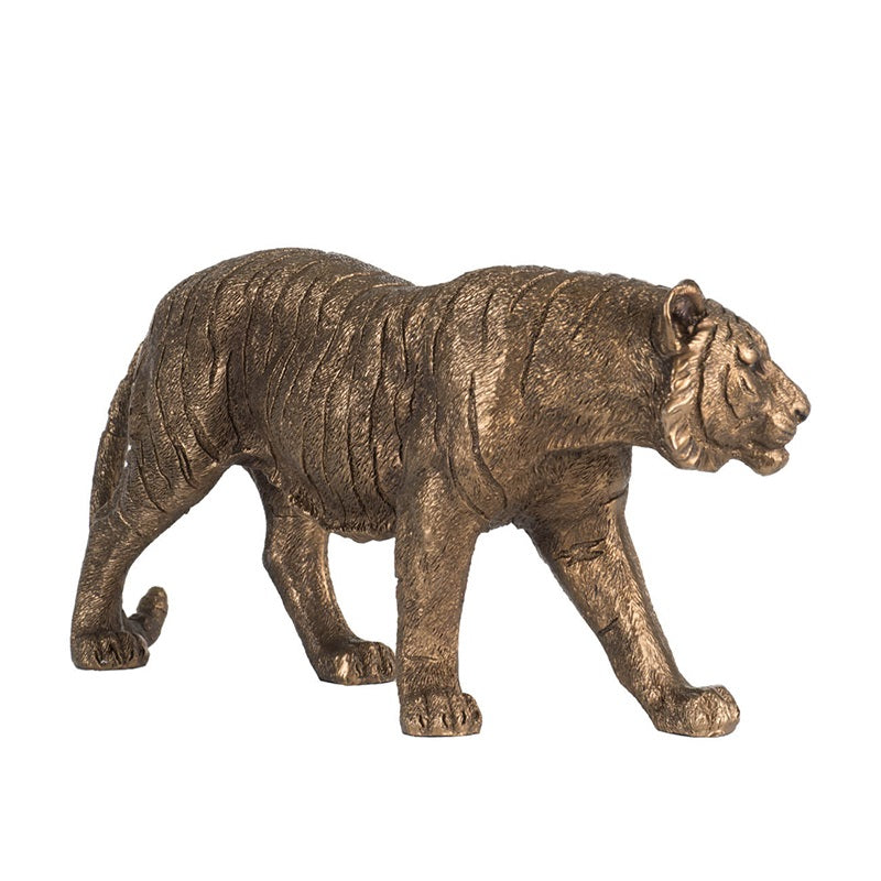 Tiger Statue Polyresin Home Decor Copper Finish - 29 cm