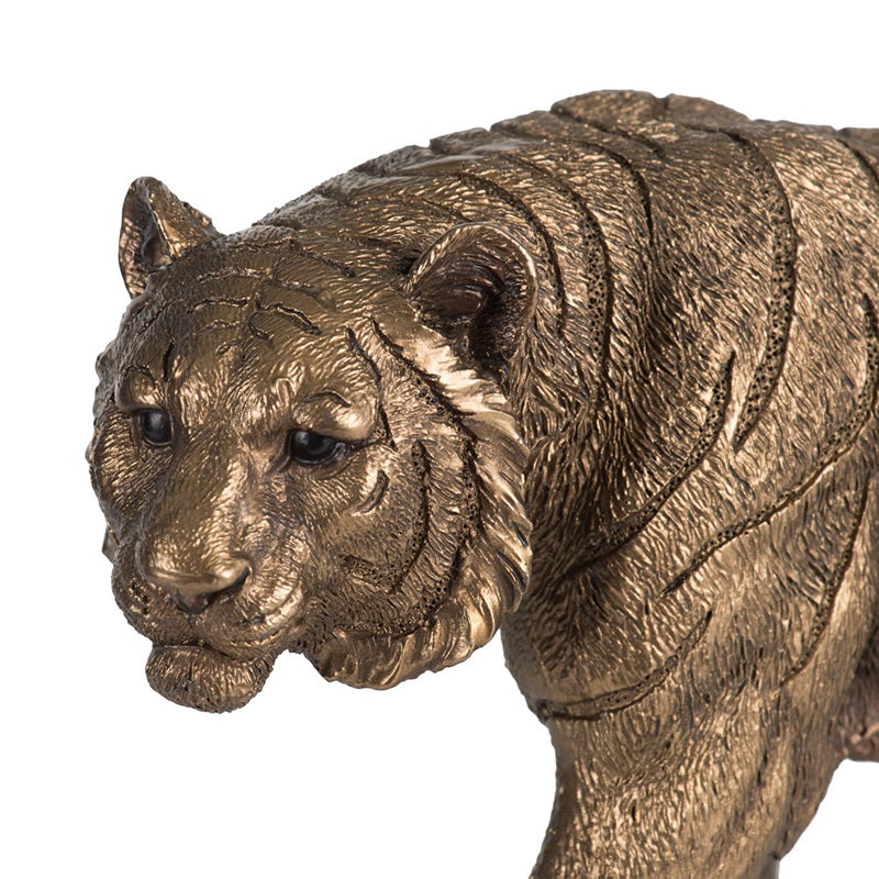 Tiger Statue Polyresin Home Decor Copper Finish - 29 cm
