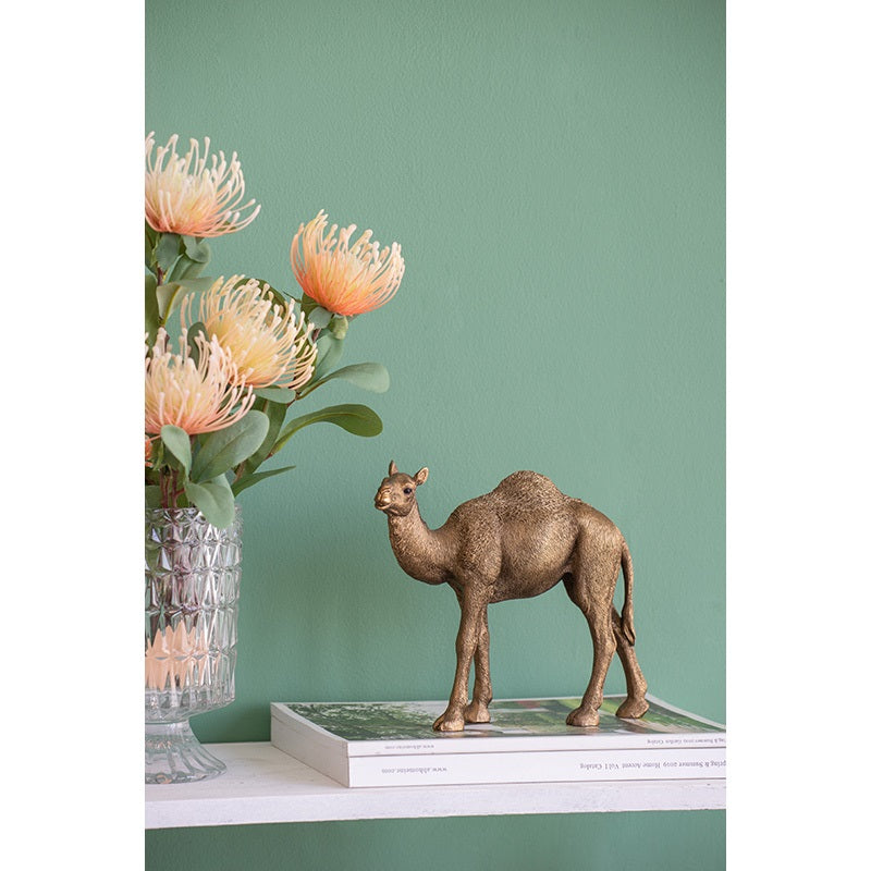 Camel Statue Polyresin Home Decor Copper Finish - 18 cm