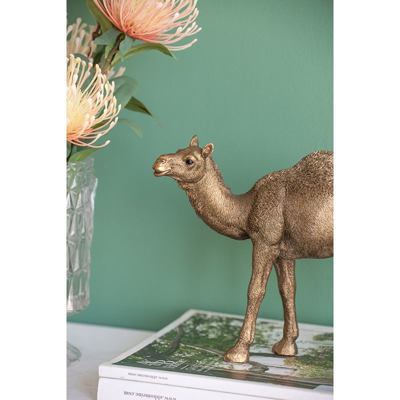 Camel Statue Polyresin Home Decor Copper Finish - 18 cm
