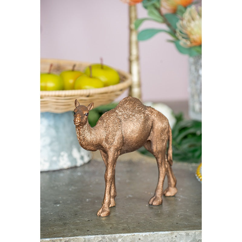 Camel Statue Polyresin Home Decor Copper Finish - 18 cm