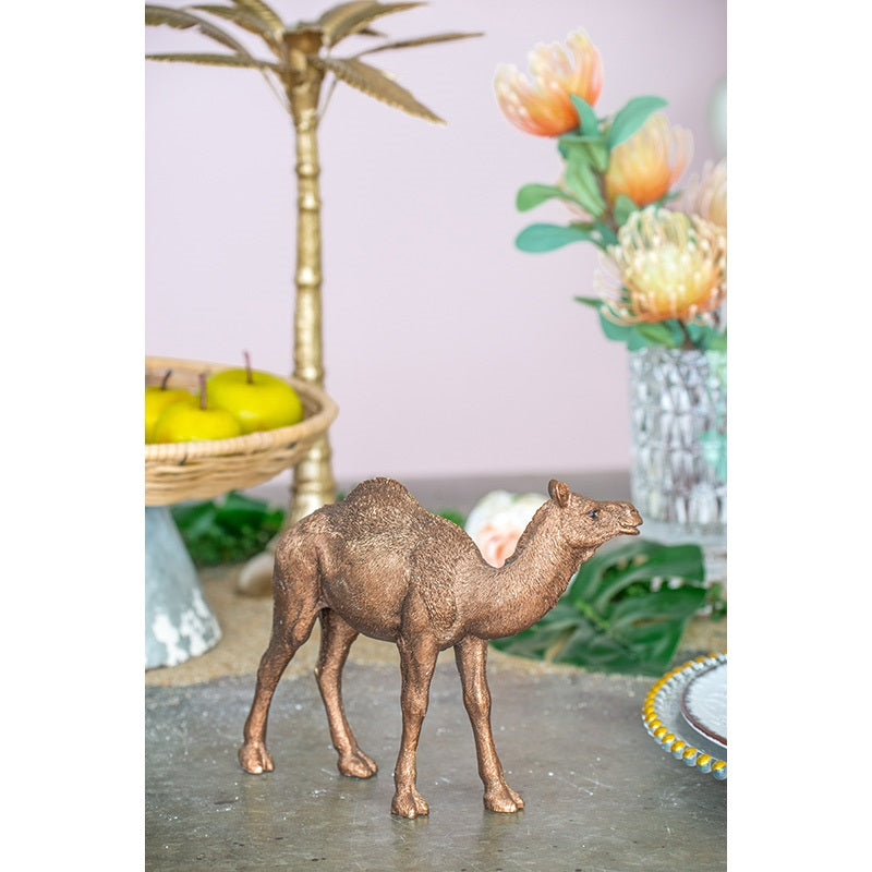 Camel Statue Polyresin Home Decor Copper Finish - 18 cm