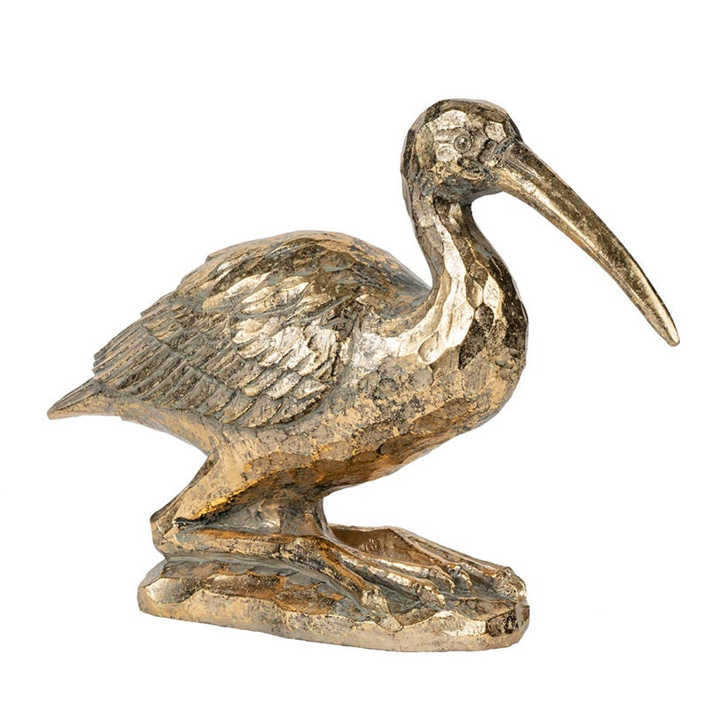 Crane Kneeling Statue Polyresin Gold Finish Home Decor - 18 cm