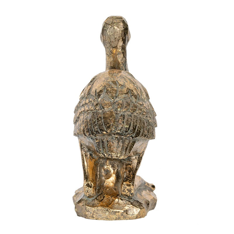 Crane Kneeling Statue Polyresin Gold Finish Home Decor - 18 cm