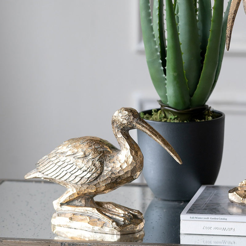 Crane Kneeling Statue Polyresin Gold Finish Home Decor - 18 cm