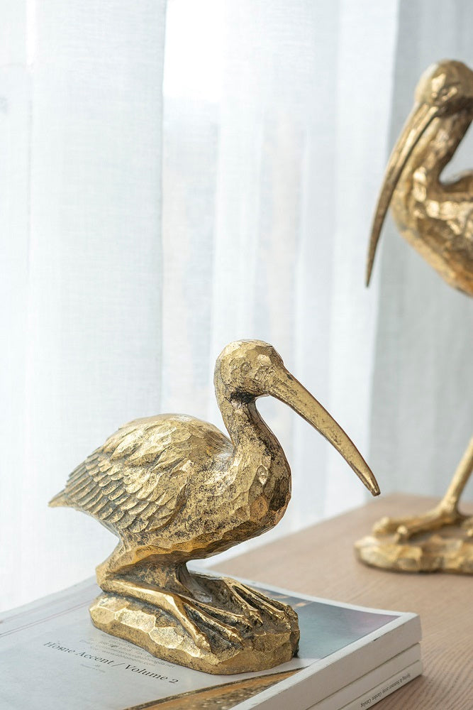 Crane Kneeling Statue Polyresin Gold Finish Home Decor - 18 cm