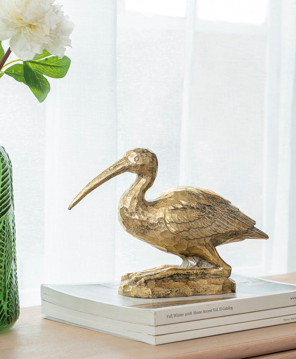 Crane Kneeling Statue Polyresin Gold Finish Home Decor - 18 cm