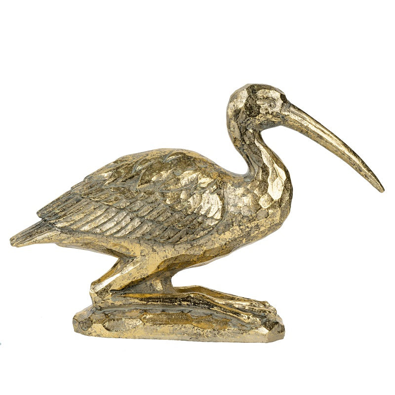 Crane Kneeling Statue Polyresin Gold Finish Home Decor - 18 cm