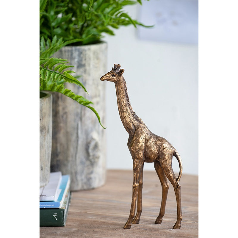 Giraffe Statue Polyresin Copper Finish Home Decor Accent - 29 cm