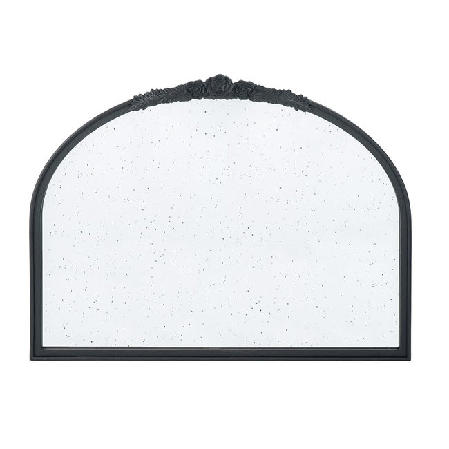 Bingley Black Round Mirror Hand-Carved Rose Detail with Antiqued Glass - 76 cm