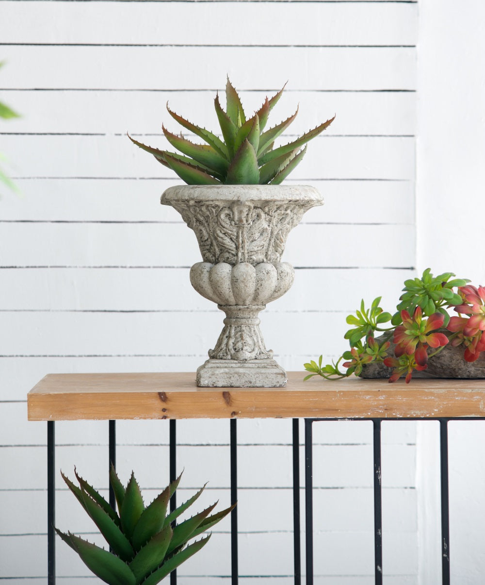 Danna Ornate Concrete Garden Urn Small Decorative Planter Antique Finish