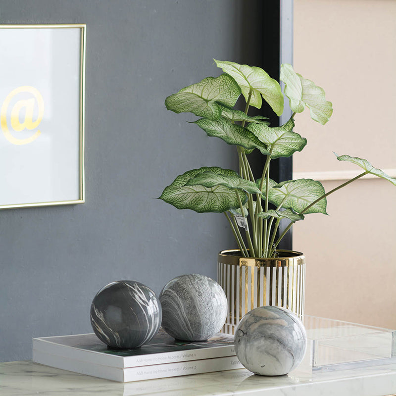 Set of 3 Grey Marbleized Decorative Ceramic Balls for Home and Office