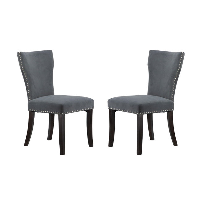 Set of 2 Grey Velvet Look Armless Dining Chairs Studded Luxury Seating