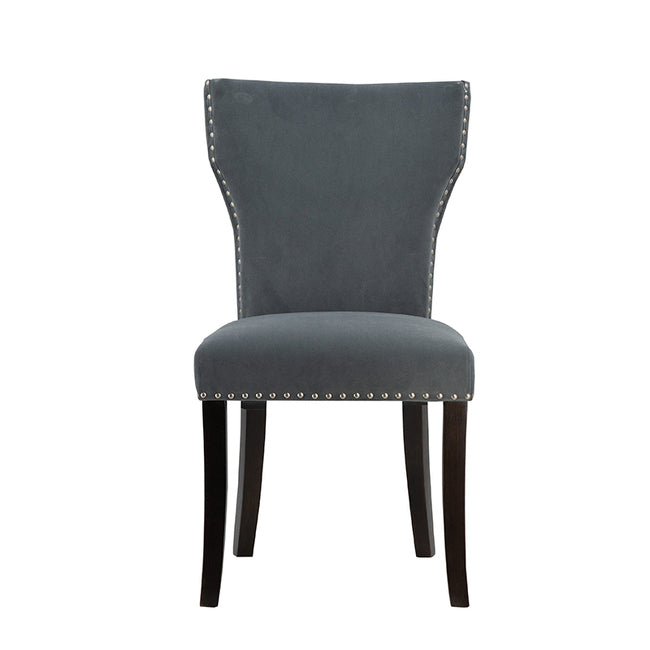 Set of 2 Grey Velvet Look Armless Dining Chairs Studded Luxury Seating