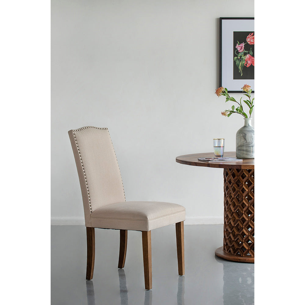 Set of 2 Studded Armless Dining Chairs Upholstered Cushioned Seating - Beige