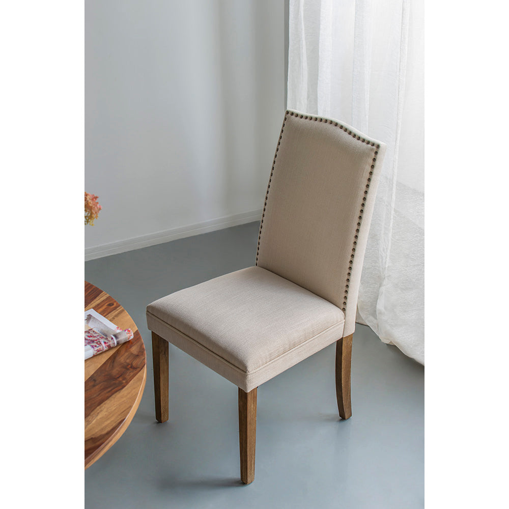 Set of 2 Studded Armless Dining Chairs Upholstered Cushioned Seating - Beige