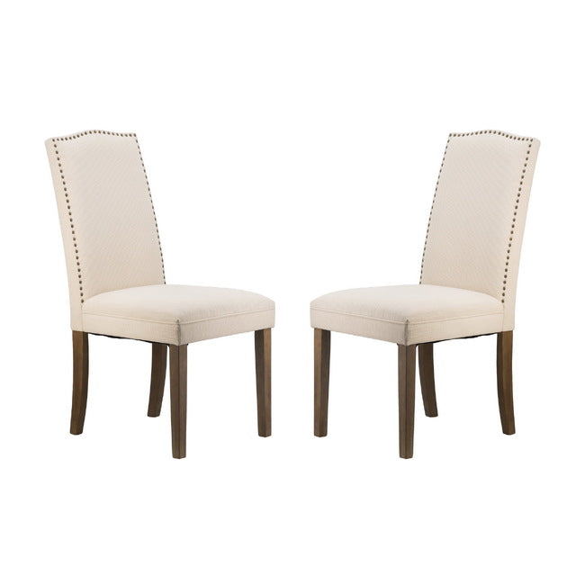 Set of 2 Studded Armless Dining Chairs Upholstered Cushioned Seating - Beige