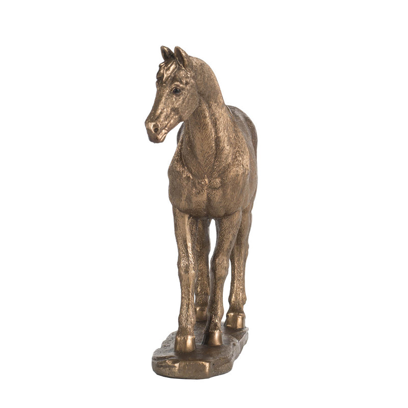 Horse Statue Rustic Gold Finish 18cm Polyresin Decorative Home Accent
