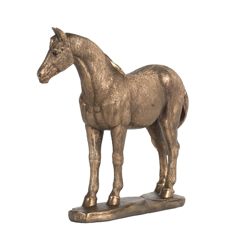 Horse Statue Rustic Gold Finish 18cm Polyresin Decorative Home Accent