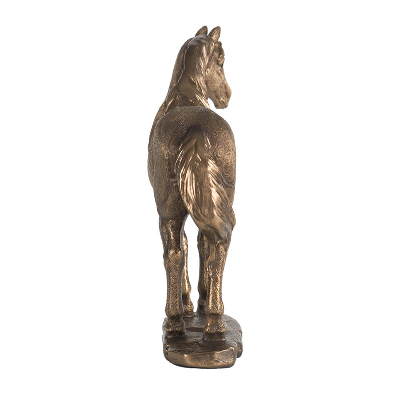 Horse Statue Rustic Gold Finish 18cm Polyresin Decorative Home Accent