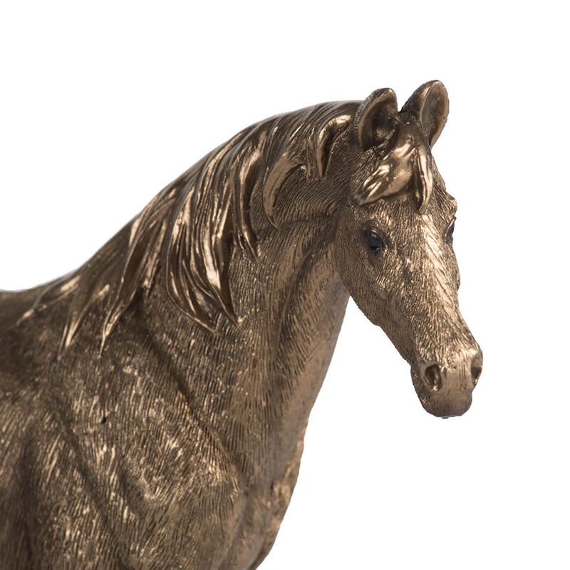 Horse Statue Rustic Gold Finish 18cm Polyresin Decorative Home Accent