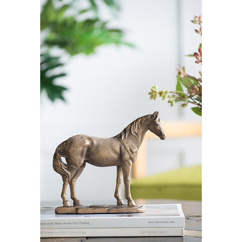 Horse Statue Rustic Gold Finish 18cm Polyresin Decorative Home Accent