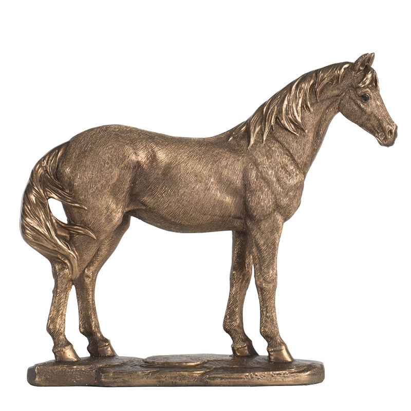 Horse Statue Rustic Gold Finish 18cm Polyresin Decorative Home Accent