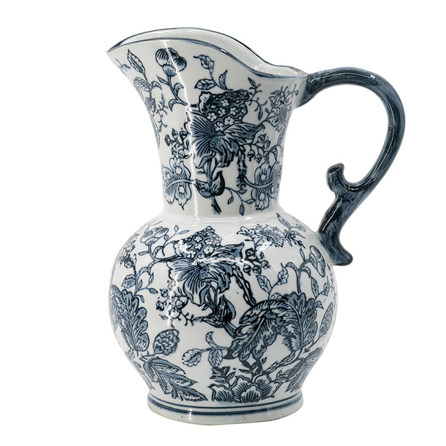 Chinoiserie Porcelain Decorative Jug 31cm Sculpted Handle Accent