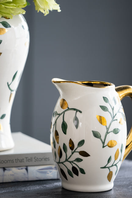 Botanical Decorative Jug 21.5cm Ceramic Classic Vase with Floral Design