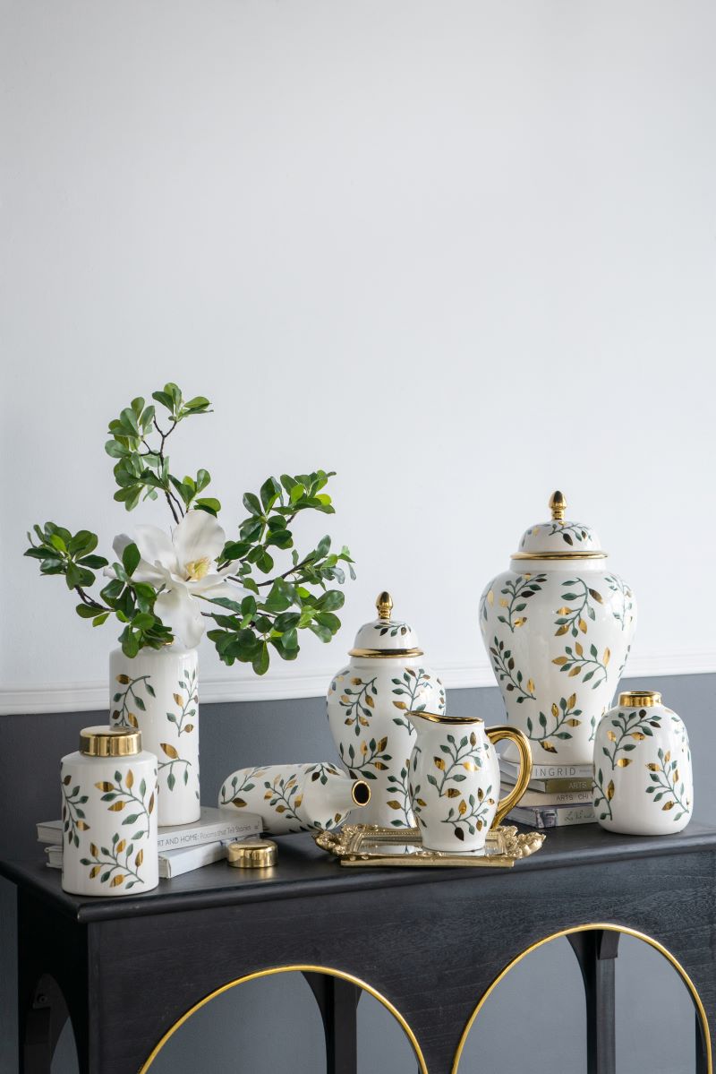 Botanical Ceramic Vase 23cm Decorative Accent with Floral Design