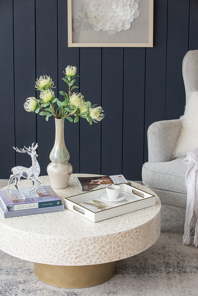 Dragonfly Serving Tray 40cm Wooden Acrylic Accent with Gold Dragonfly Motif